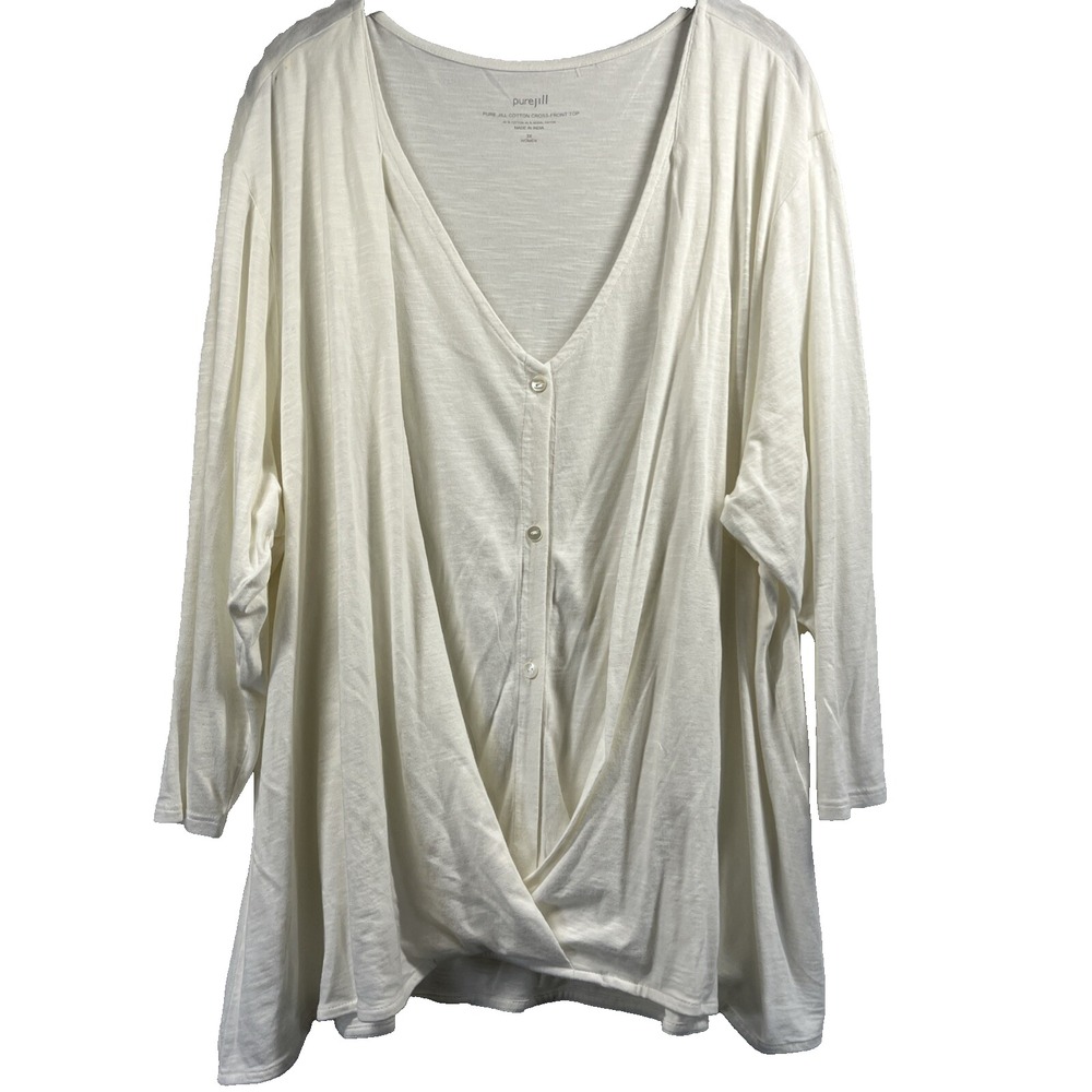 J Jill Pure Jill Cotton Cross Front Top 3X‎ Plus Solid Ivory 3/4 Sleeve Stretch